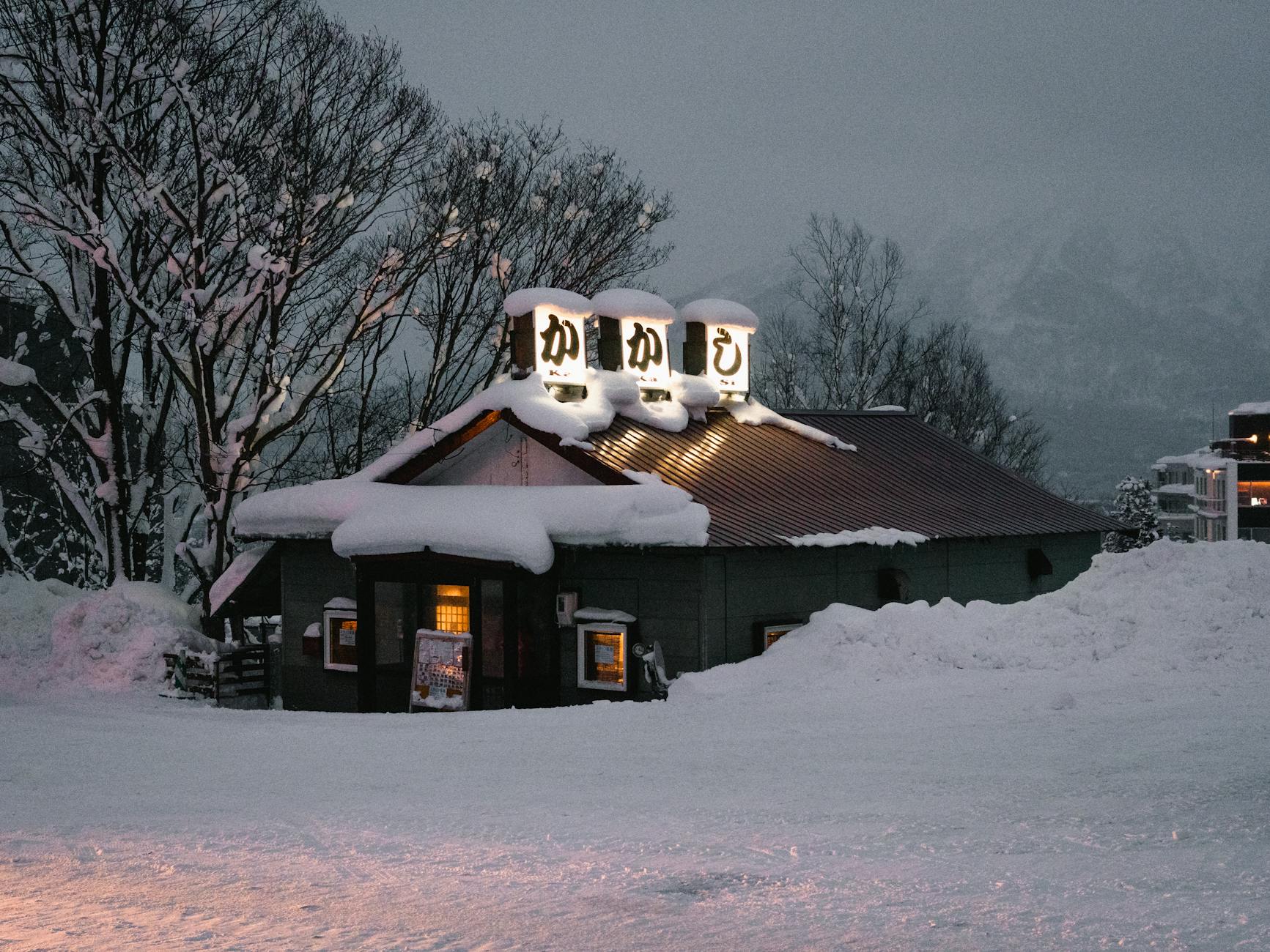 photo of building covered with snow